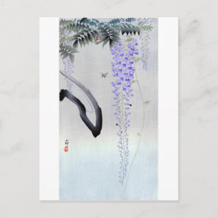 Cartão Postal 藤 の 花, 古 Wisteria de Flor 邨, Ohara Koson, Corte de