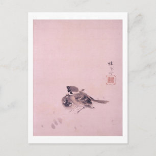 Cartão Postal 雀 双, 栖 Par 鳳 do Sparrow, Seihō, Arte Japonesa