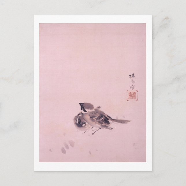 Cartão Postal 雀 双, 栖 Par 鳳 do Sparrow, Seihō, Arte Japonesa (Frente)