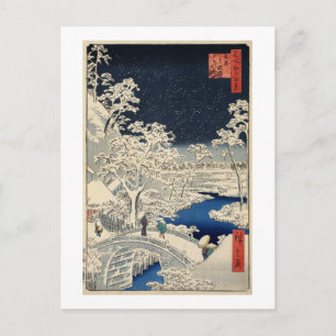 Cartão Postal 雪 の 太 橋, 広 重 ponte do Tambor de Neve, Hiroshige, U