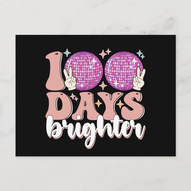 Cartão Postal 100 Dias Mais Brighter Disco Ball 100º Dia da Esco (Frente)