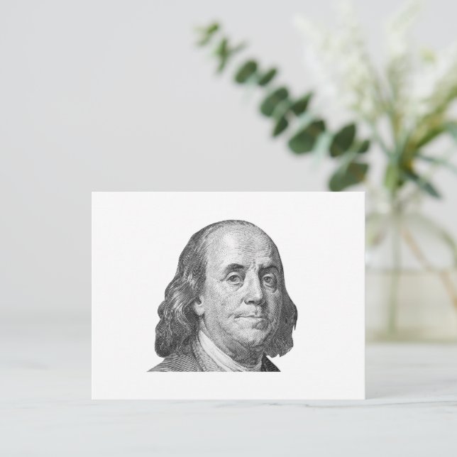 Cartão Postal 100 dólares, Benjamin Franklin (Em pé/Frente)