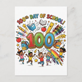 Cartão Postal 100th Day of School Colorful Celebration Design –