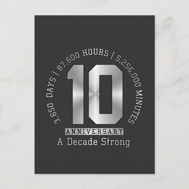 Cartão Postal 10 Year Anniversary Milestone - A Decade Strong  (Frente)