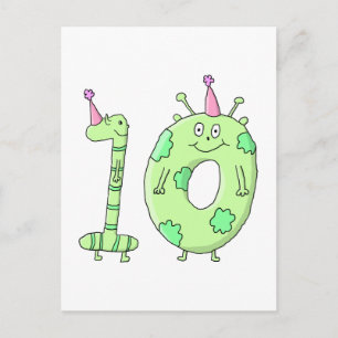 Cartão Postal 10th Birthday Party Cartoon - Green.