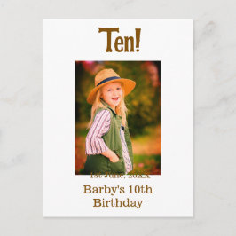 Cartão Postal 10th birthday photo name date simple brown beige b