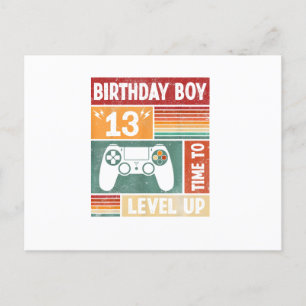 Cartão Postal 13 Birthday Boy Time to Level Up Videos games