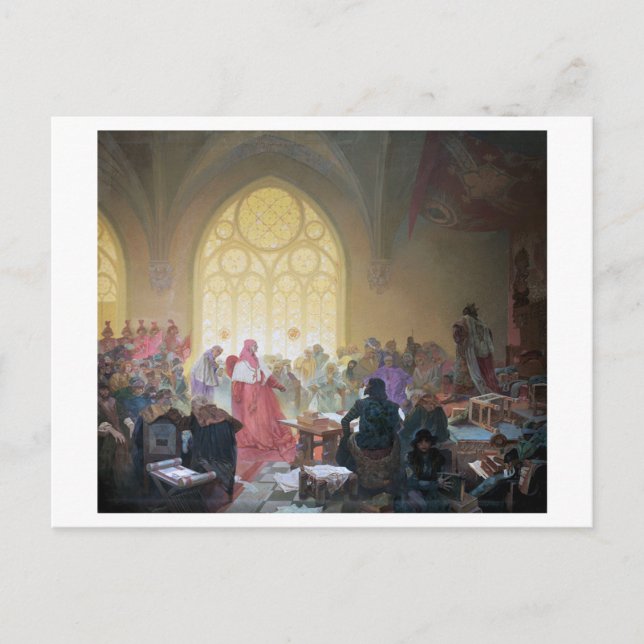 Cartão Postal #13 O Rei Hospedeiro Jiri de Podebrady, Mucha (Frente)