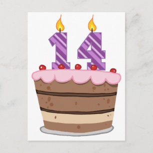 Cartão Postal 14 anos de idade no Bolo de Aniversário