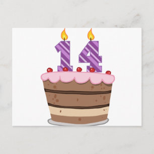 Cartão Postal 14 anos de idade no Bolo de Aniversário