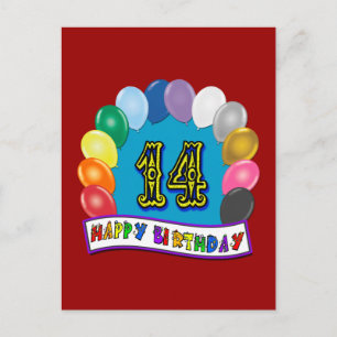 Cartão Postal 14 Birthday dá presentes com Design de balões asso