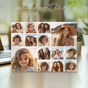 Cartão Postal 14 Colagem de Fotos - Branco Minimalista Moderno