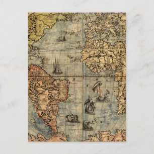 Cartão Postal 1565 Mapa Antigo do Mundo de Forlani Cartografia V