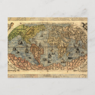 Cartão Postal 1565 Mapa Antigo do Mundo de Forlani Cartografia V