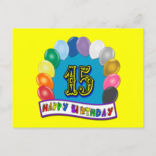 Cartão Postal 15 Birthday dá presentes com Design de balões asso