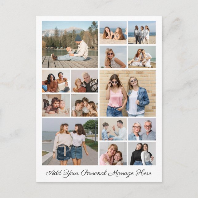 Cartão Postal 15 Colagem de Fotos Adicione seu próprio Recado (Frente)