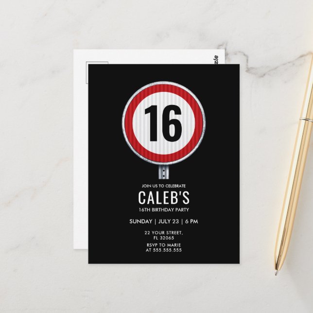Cartão Postal 16th Birthday Speed Limit  (Frente/Verso In Situ)