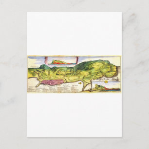 Cartão Postal 1720 Mapa e Vista de Gibraltar Geo