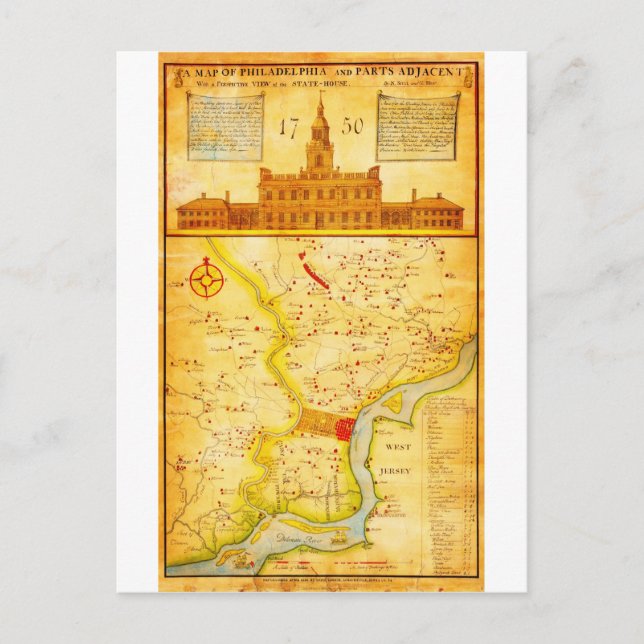 Cartão Postal 1752 1850 Mapa de serra de Filadélfia E (Frente)