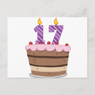 Cartão Postal 17 anos de idade no Bolo de Aniversário