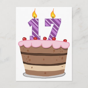 Cartão Postal 17 anos de idade no Bolo de Aniversário