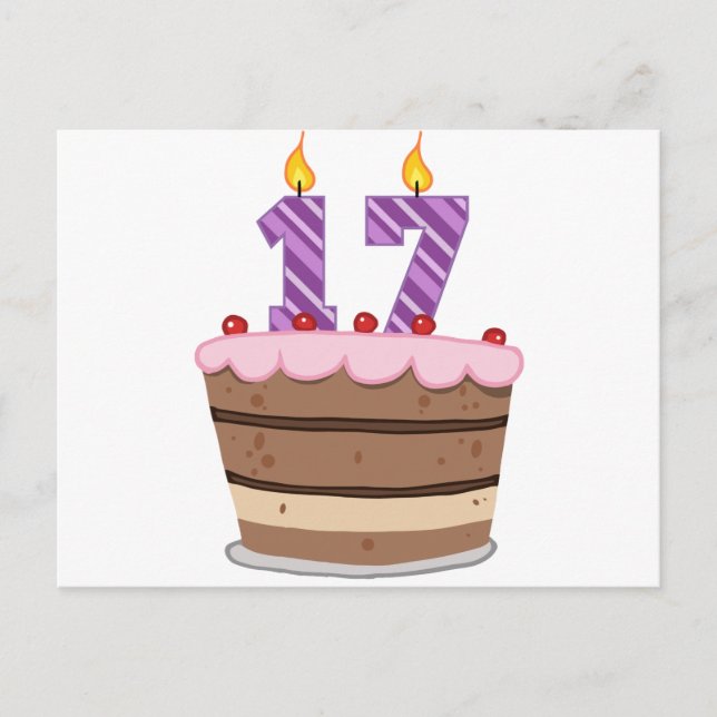 Cartão Postal 17 anos de idade no Bolo de Aniversário (Frente)