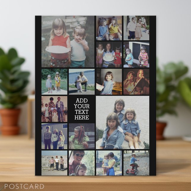Cartão Postal 17 Colagem e texto de fotos - Pode editar preto (Photo Postcard)