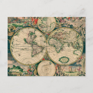 Cartão Postal 17th Century World Map