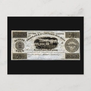 Cartão Postal 1837 Canadian Railroad Currency