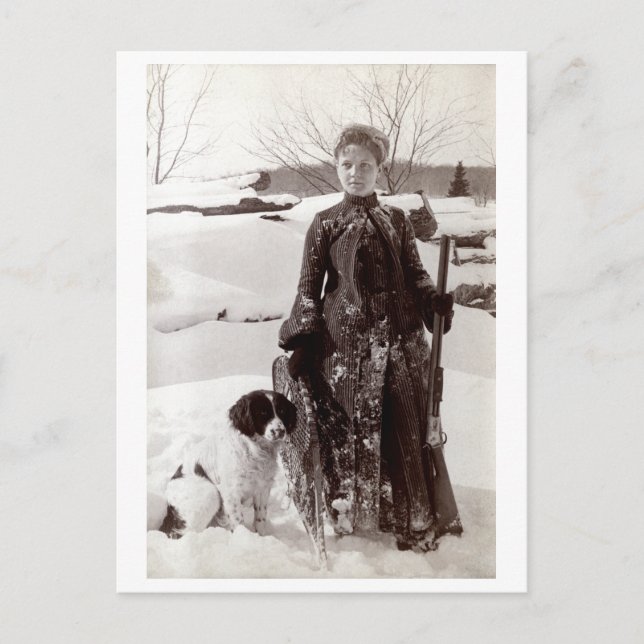 Cartão Postal 1890 Mulher e seu Cão Caçador Brittany (Frente)