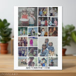 Cartão Postal 18 Colagem de Fotos e Texto - Pode Editar Branco<br><div class="desc">Um design com fundo de cor sólida básico. Use até 18 fotos quadradas para criar um presente exclusivo e pessoal. Se precisar ajustar as fotos,  clique na ferramenta personalizar para fazer alterações.</div>