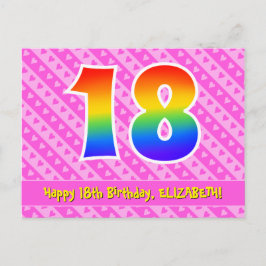 Cartão Postal 18.o aniversário: Stripes e corações cor-de-rosa, 