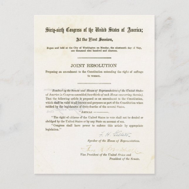 Cartão Postal 19ª Emenda à Constituição dos Estados Unidos (Frente)