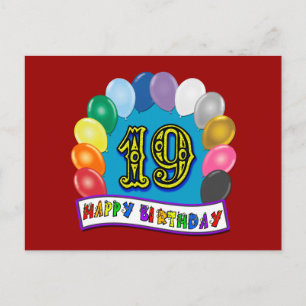 Cartão Postal 19º aniversário Ofertas com Design de Balões Assor
