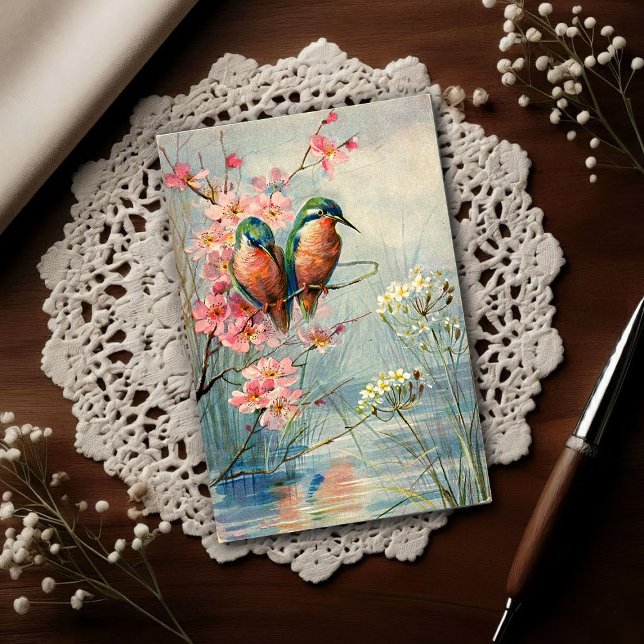 Cartão Postal 1907 Kingfishers e Flores Antigas (Criador carregado)