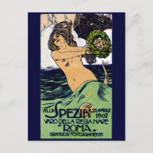Cartão Postal 1907, navio de guerra italiano Roma