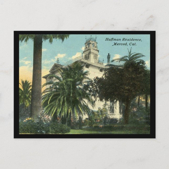 Cartão Postal 1910-1915 Mansão Huffman em Merced CA (Frente)