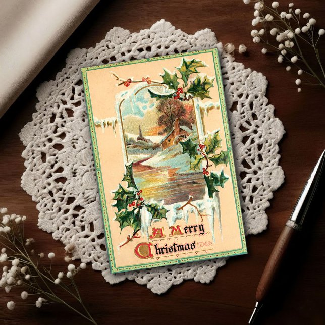 Cartão Postal 1910 Vintage Christmas Holly  (Criador carregado)