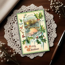 Cartão Postal 1910 Vintage Christmas Holly