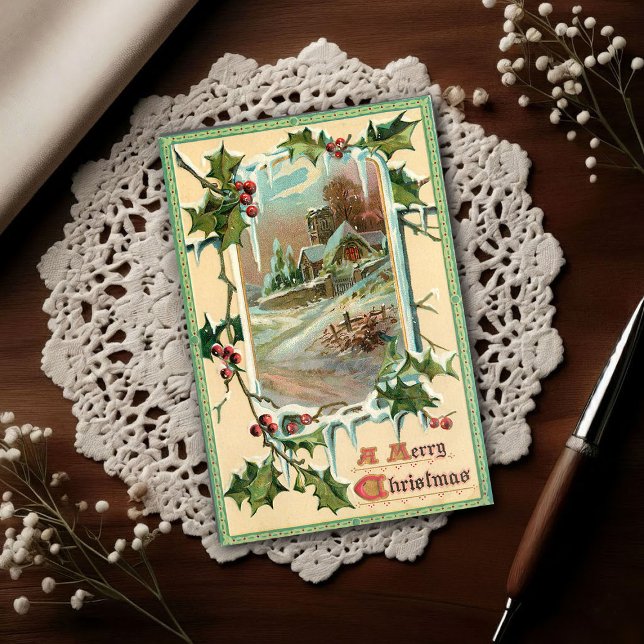 Cartão Postal 1910 Vintage Christmas Holly  (Criador carregado)