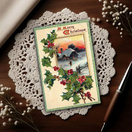 Cartão Postal 1910 Vintage Christmas Holly 