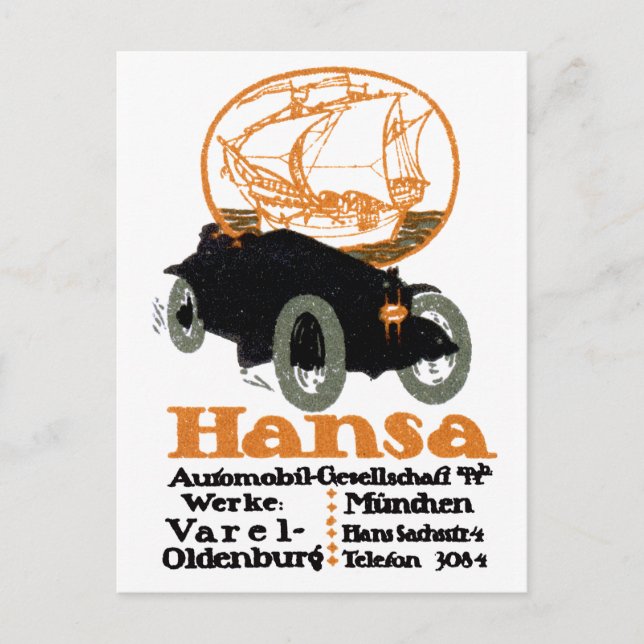 Cartão Postal 1914 Hansa Automóvel (Frente)
