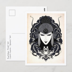 Cartão Postal 1917 Vintage Elegante Arte Russa Nouveau Mulher Po