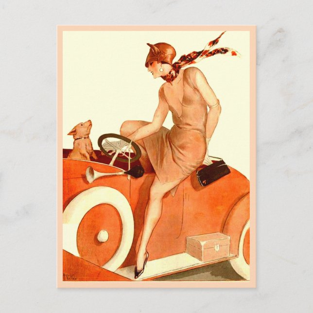 Cartão Postal 1920, carro e cão (Frente)