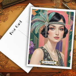 Cartão Postal 1920s Cocktail Elegance Flapper Girl