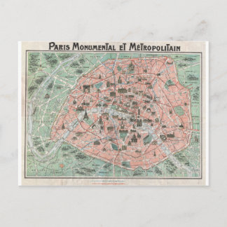 Cartão Postal 1932 Art Deco Map de Paris, França