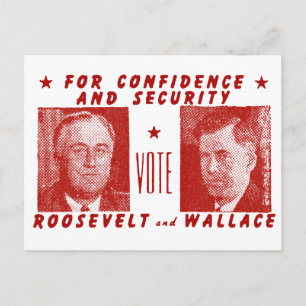 Cartão Postal 1940 Voto Roosevelt + Wallace, vermelho