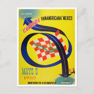 Cartão Postal 1950 Corrida de carro vintage Carrera Panamericana