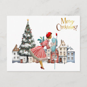 Cartão Postal 1950 Senhora Vintage Enviando Saudações de Natal