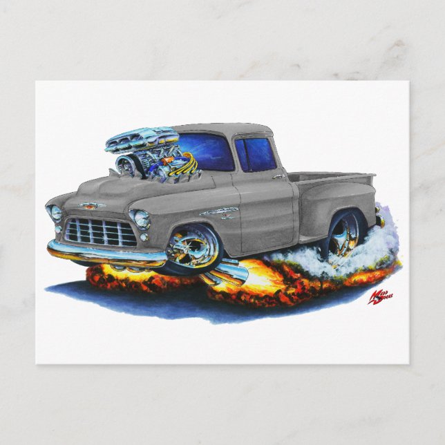 Cartão Postal 1955 Caminhão de Cinzas de Pickup Chevy Stepside (Frente)